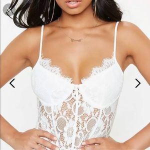 Misguided tall white lace bodysuit size 2